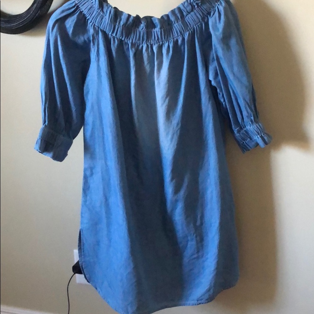 blue off the shoulder dress